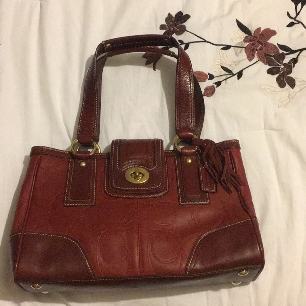 💝 Coach Hamilton Logo Signature Red/Wine Carryall - Picture 2 of 8